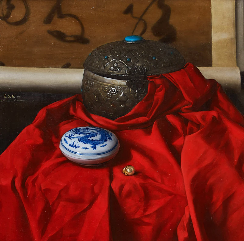 Wang Weidong, Still Life with Bronze and Pearl, oil on canvas