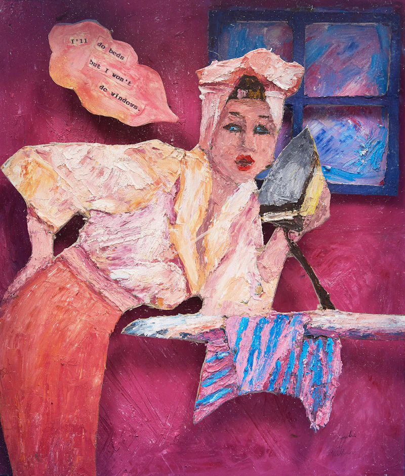 Julie Withrow, I’ll Do Beds, But I Won’t Do Windows, mixed media