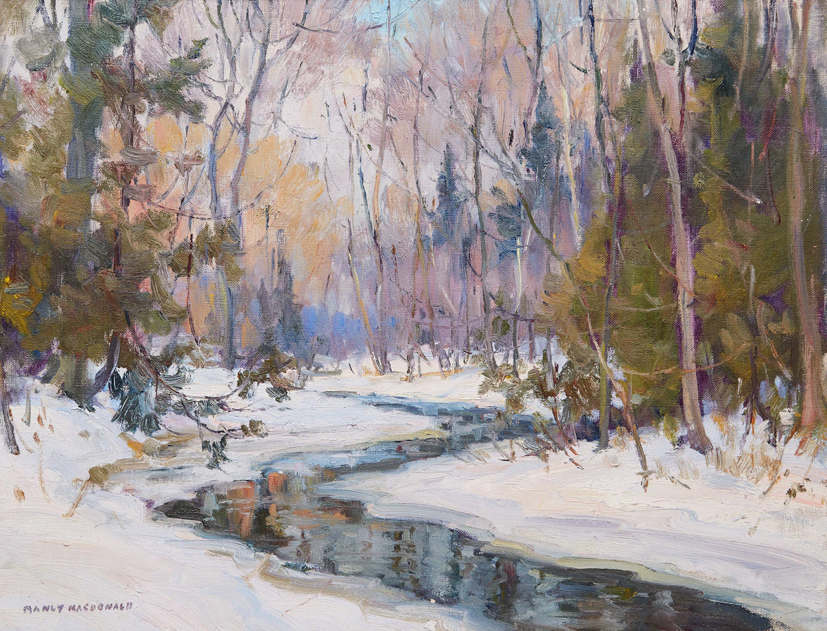 Manly Edward MacDonald, Winter Landscape with River, oil on canvas
