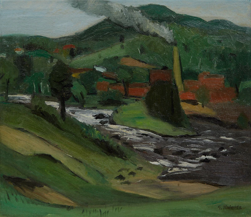 William Goodridge Roberts, Factory and Rapids, oil on canvas