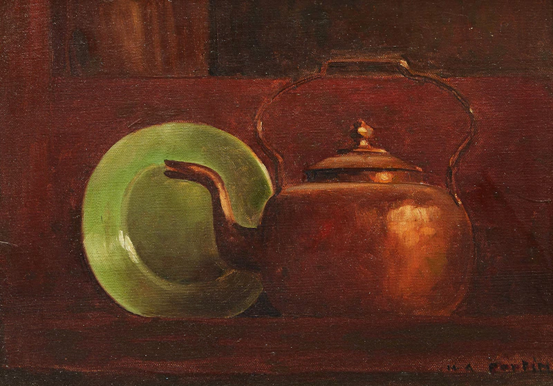 Marc-Aurèle Fortin, Copper Kettle with Green Plate, oil on canvas