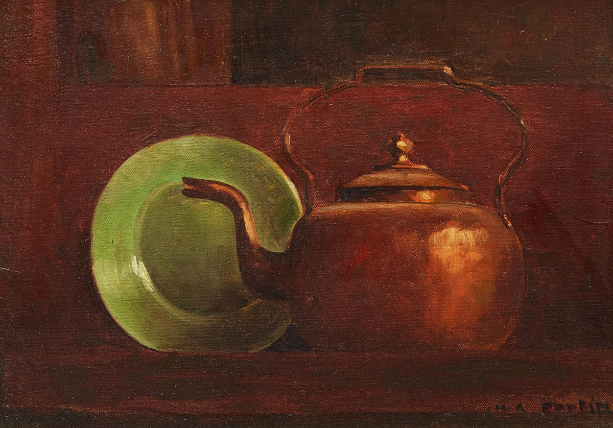 Marc-Aurèle Fortin, Copper Kettle with Green Plate, oil on canvas