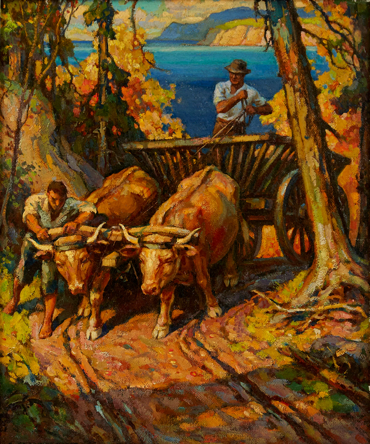 Adam Sherriff Scott, Attelage de boeufs, oil on board