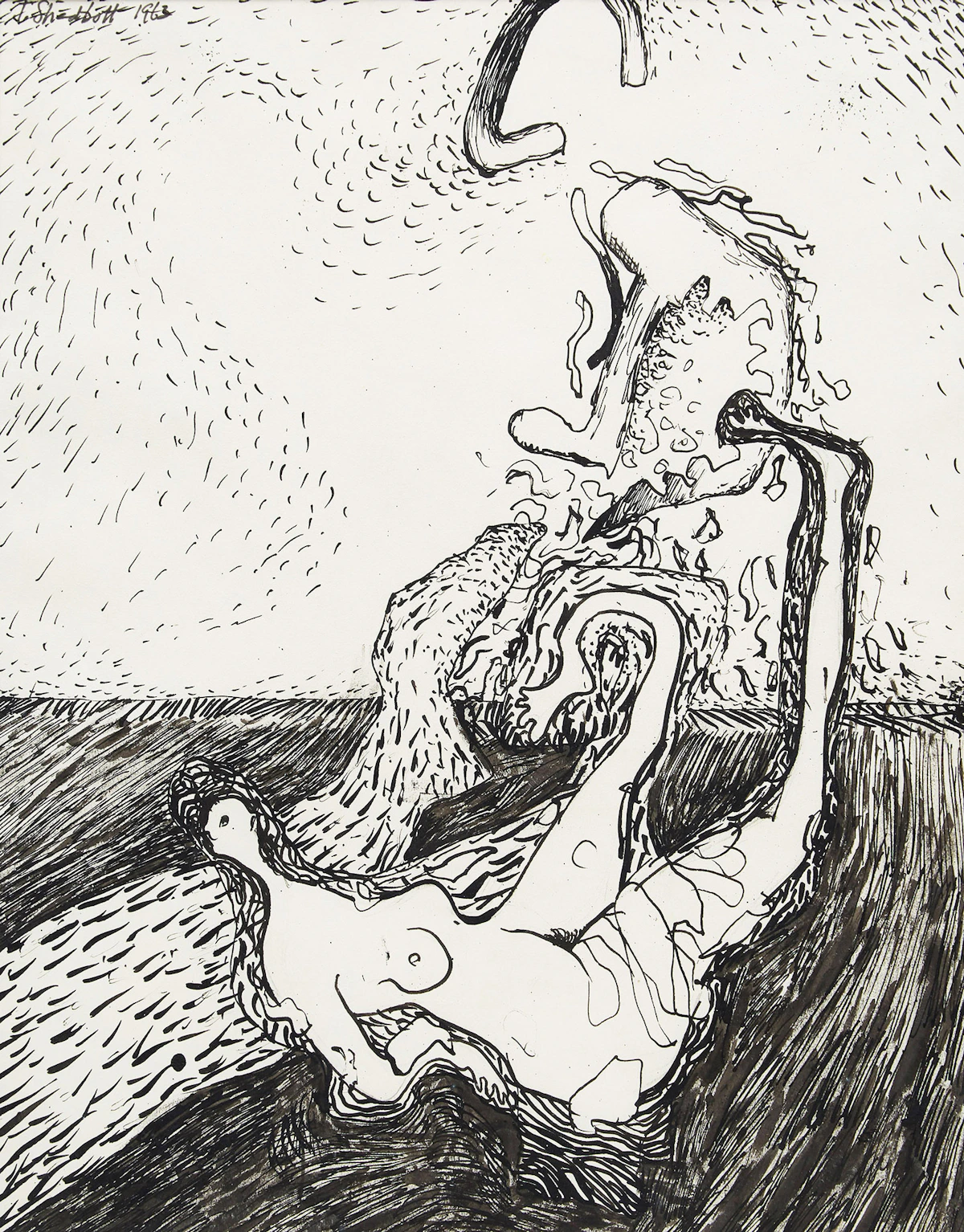 Jack Leonard Shadbolt, Earth Drift, ink drawing