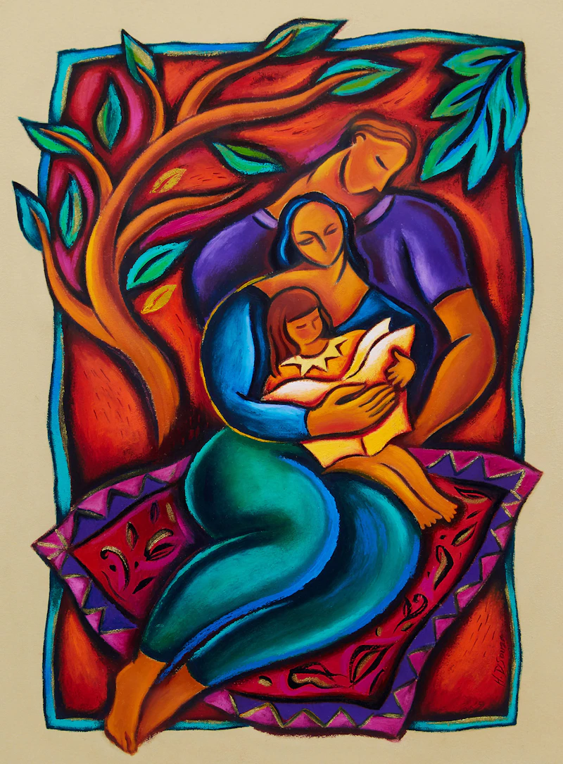 Maria Helena De Sousa Justino Vaz, Family, mixed media on paper