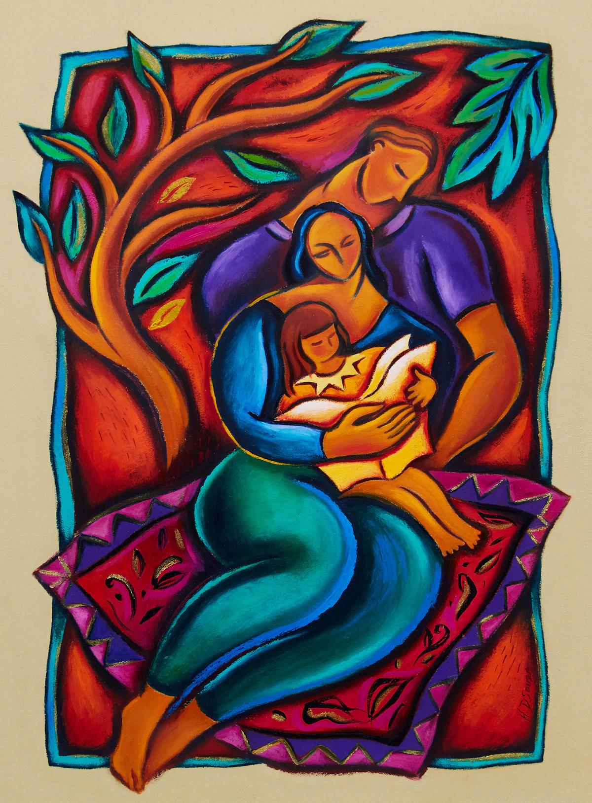 Maria Helena De Sousa Justino Vaz, Family, mixed media on paper