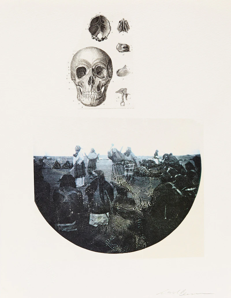 Carl Beam, Skull; Men and Whales, two mixed media on paper