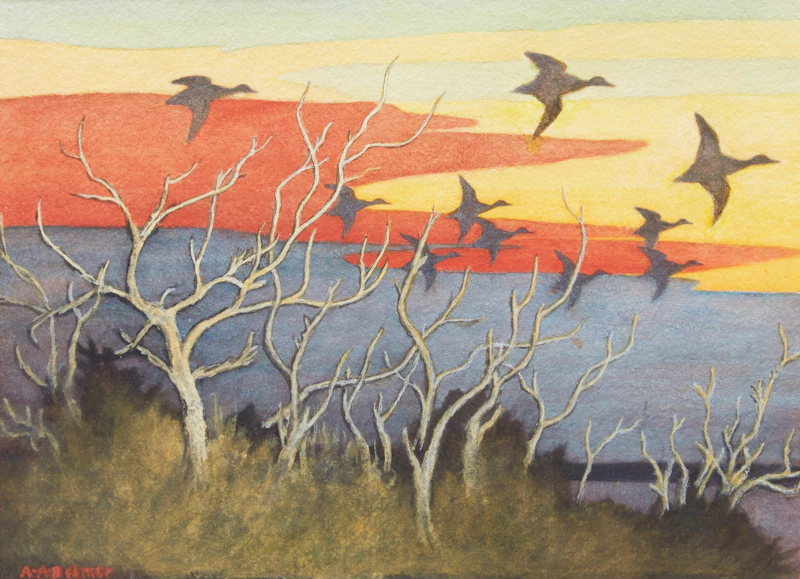 Arthur Alexander Beemer, Evening Flight, Black Ducks, Longue Pointe, watercolour