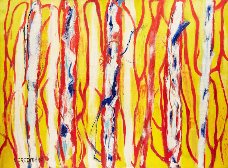 John Meredith, Red and Blue on Yellow, oil on canvas