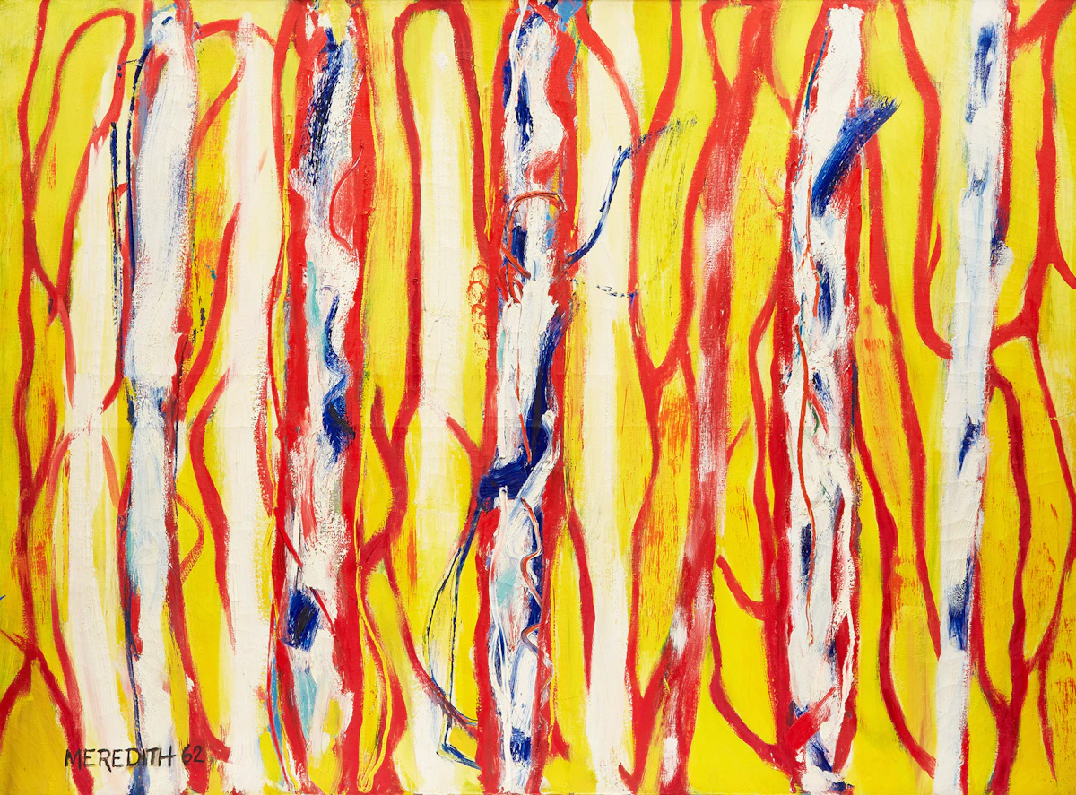 John Meredith, Red and Blue on Yellow, oil on canvas