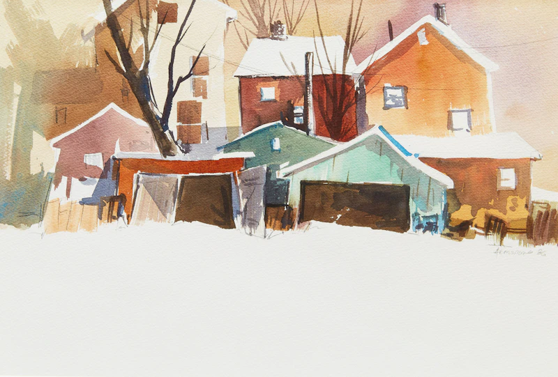 Geoffrey David Armstrong, Just a Shanty in Old Shanty Town; Farm in Winter , two watercolours