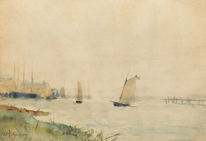James MacDonald Barnsley, River Boats, watercolour