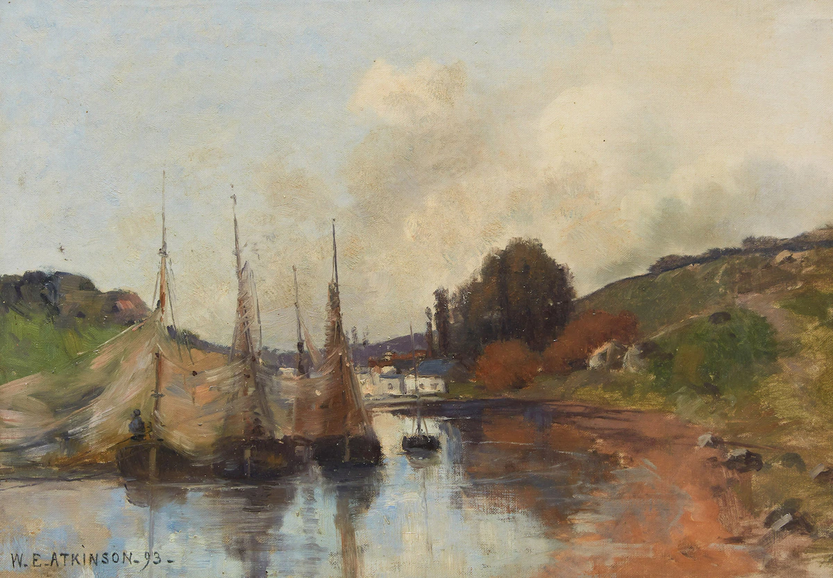 William Edwin Atkinson, Boats on the River, oil on canvas, 1893