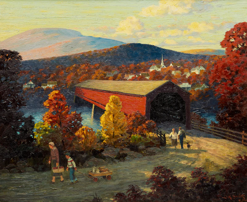 Lorne Kidd Smith, Landscape with Covered Bridge, oil on canvas