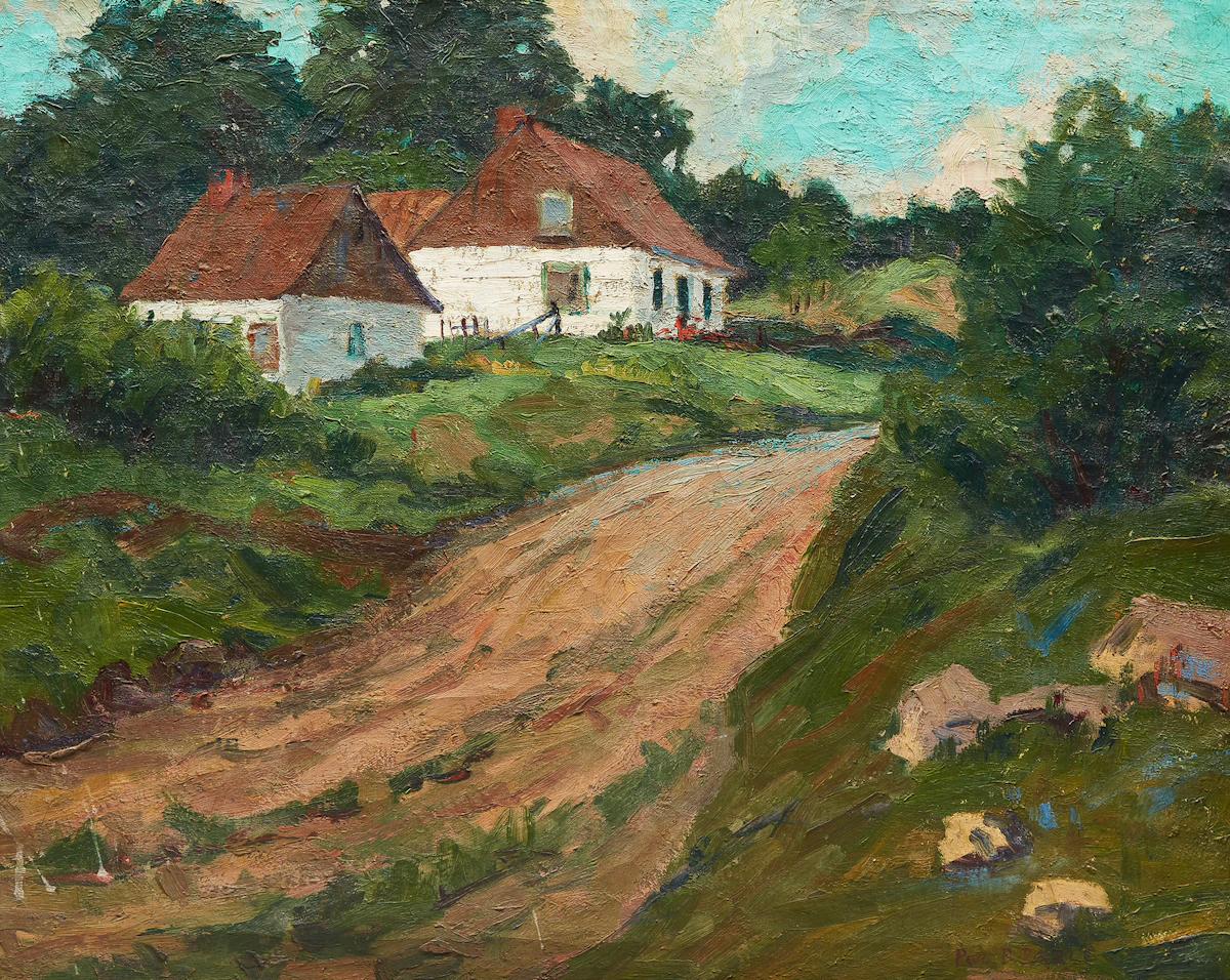 Paul Barnard Earle, Country Lane with Farmhouse, oil on canvas