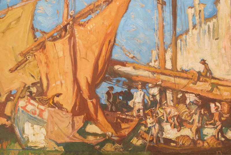 Unloading at a Dalmatian Port by Frank William Brangwyn