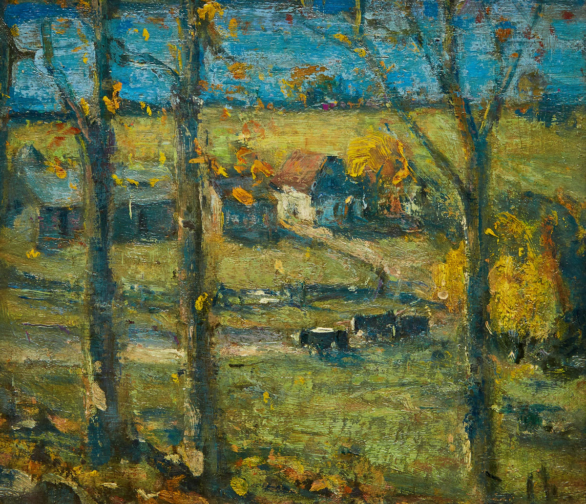 Peleg Franklin Brownell, Sunlit Autumn Landscape, oil on canvas laid down on board