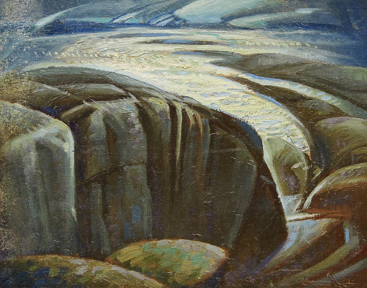 Lawrence Arthur Colley Panton, Mountain Waterfalls, oil on canvas laid down on board