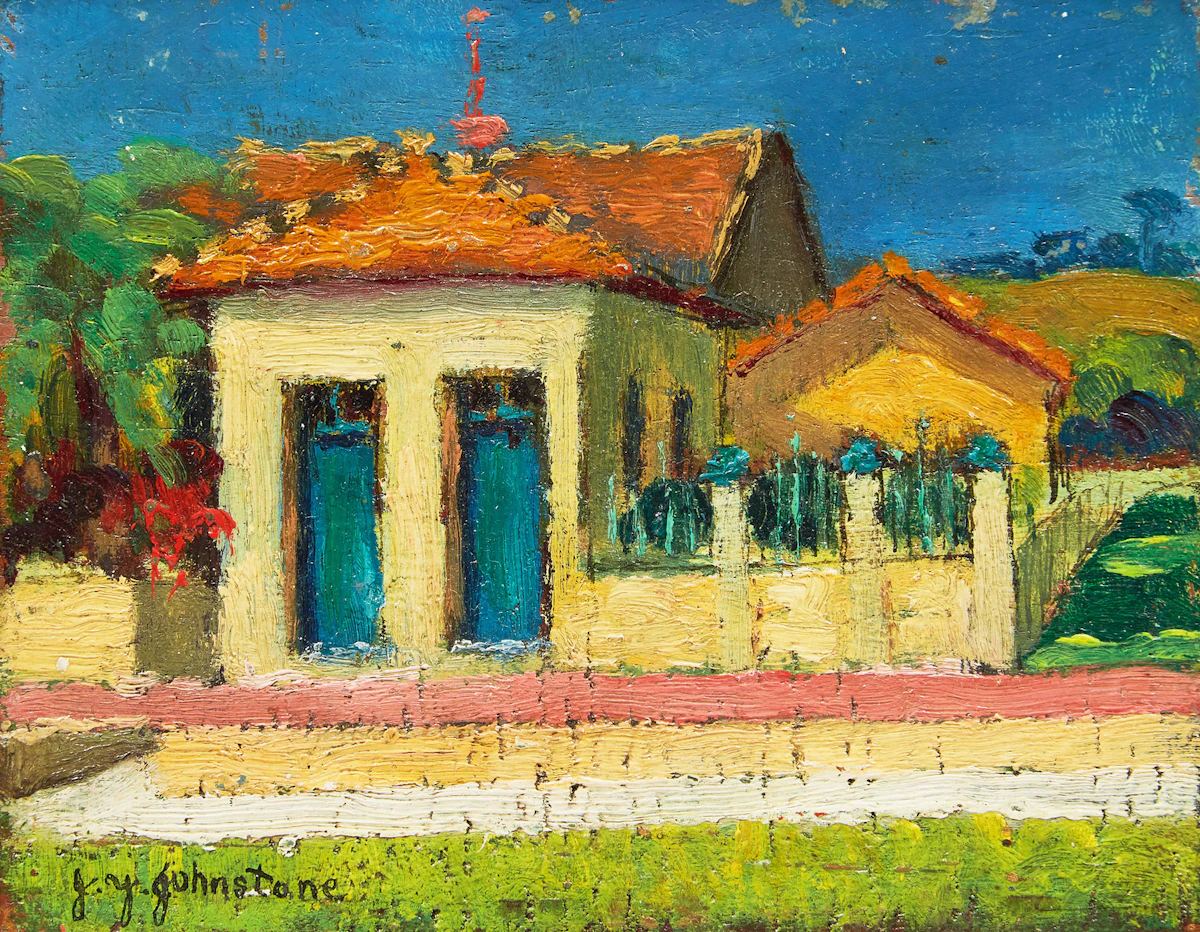 John Young Johnstone, Country Villa, oil on board