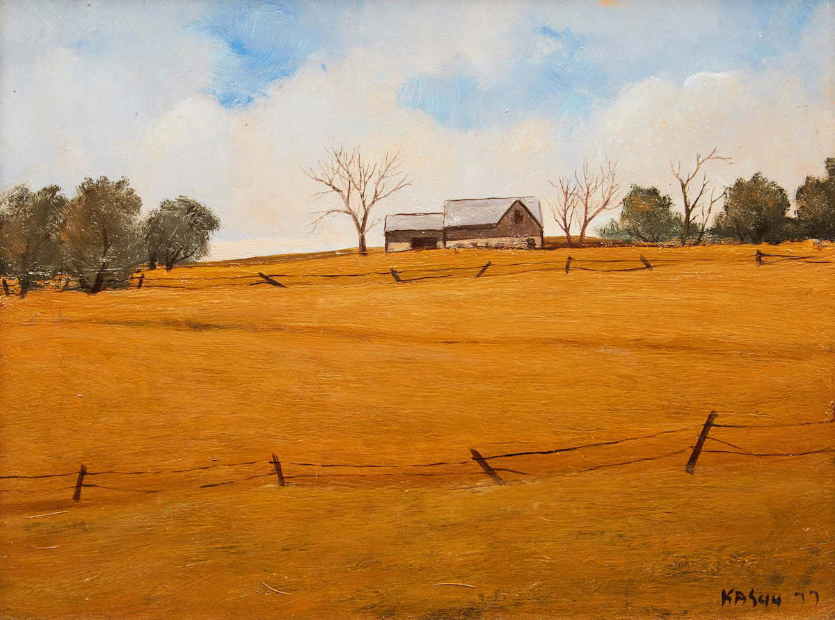 John Kasyn, Farm Near Buckhorn Lake, oil on board, 1977