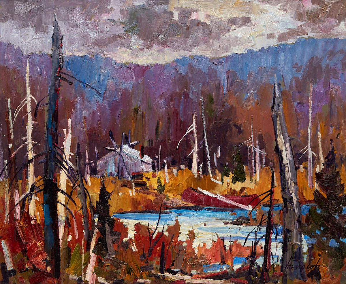 Bruno Côté, Tente indienne, Pointe-aux-Outardes, oil on board, 1999
