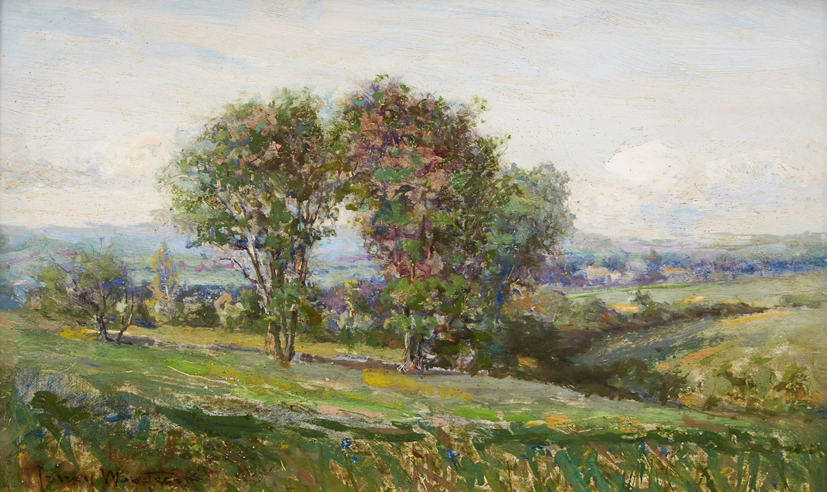 Percy Franklin Woodcock, Landscape near Chateauguay, oil on board
