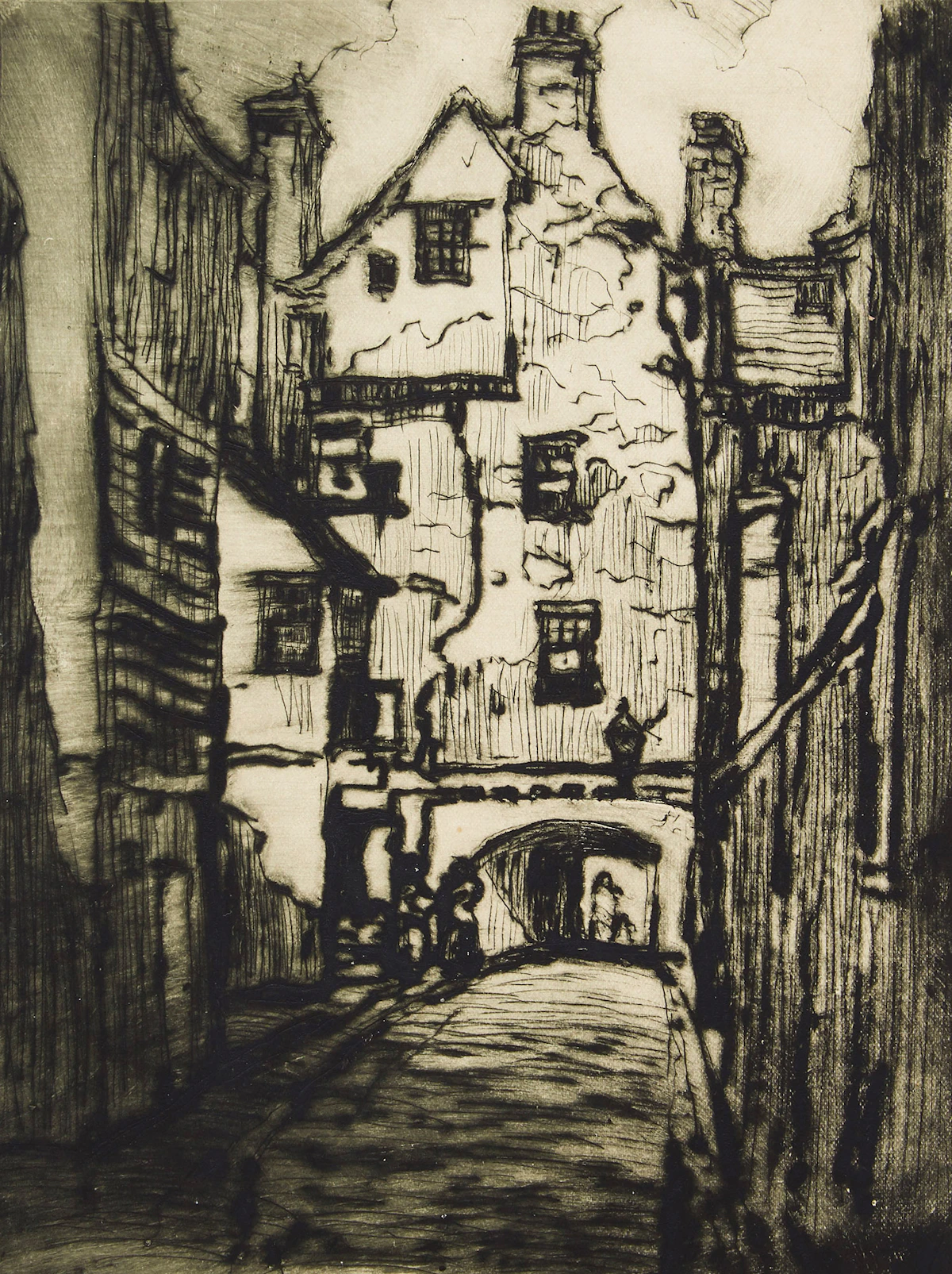 Manly Edward MacDonald, Baker House Close, Edinburgh , etching, circa 1932