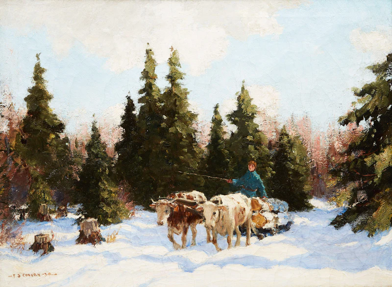 Frederick Simpson Coburn, Oxen and Logs, oil on canvas