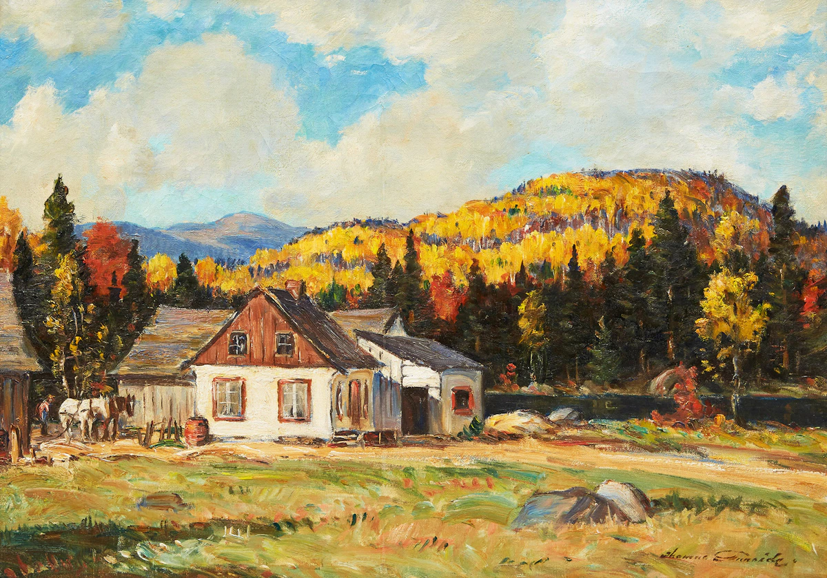 Thomas Hilton Garside, Autumn Landscape with Farm , oil on canvas