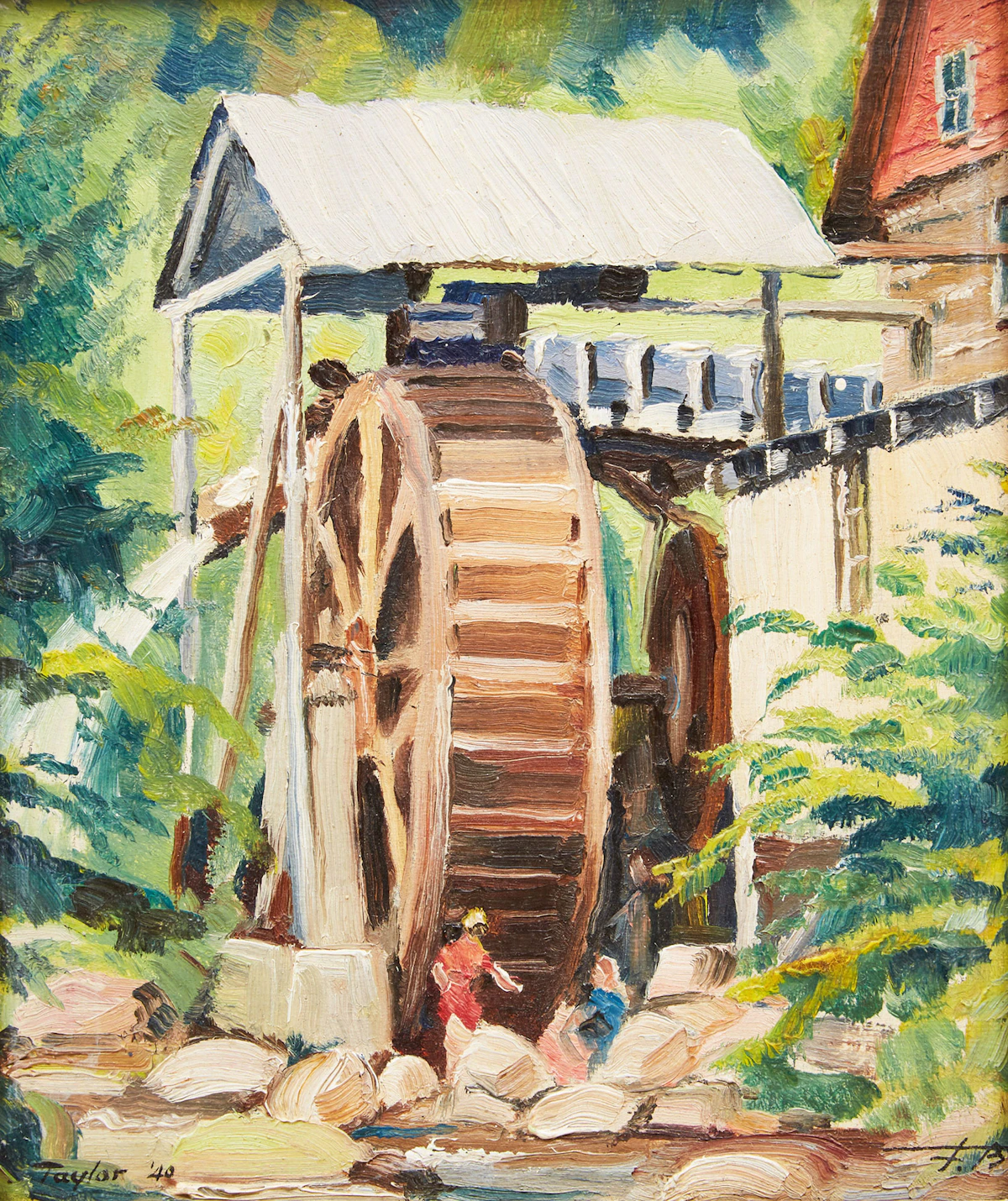 Frederick Bourchier Taylor, The Water Wheel of the Mill St. Joseph de la Rive, Co. Charlevoix, P.Q., oil on board