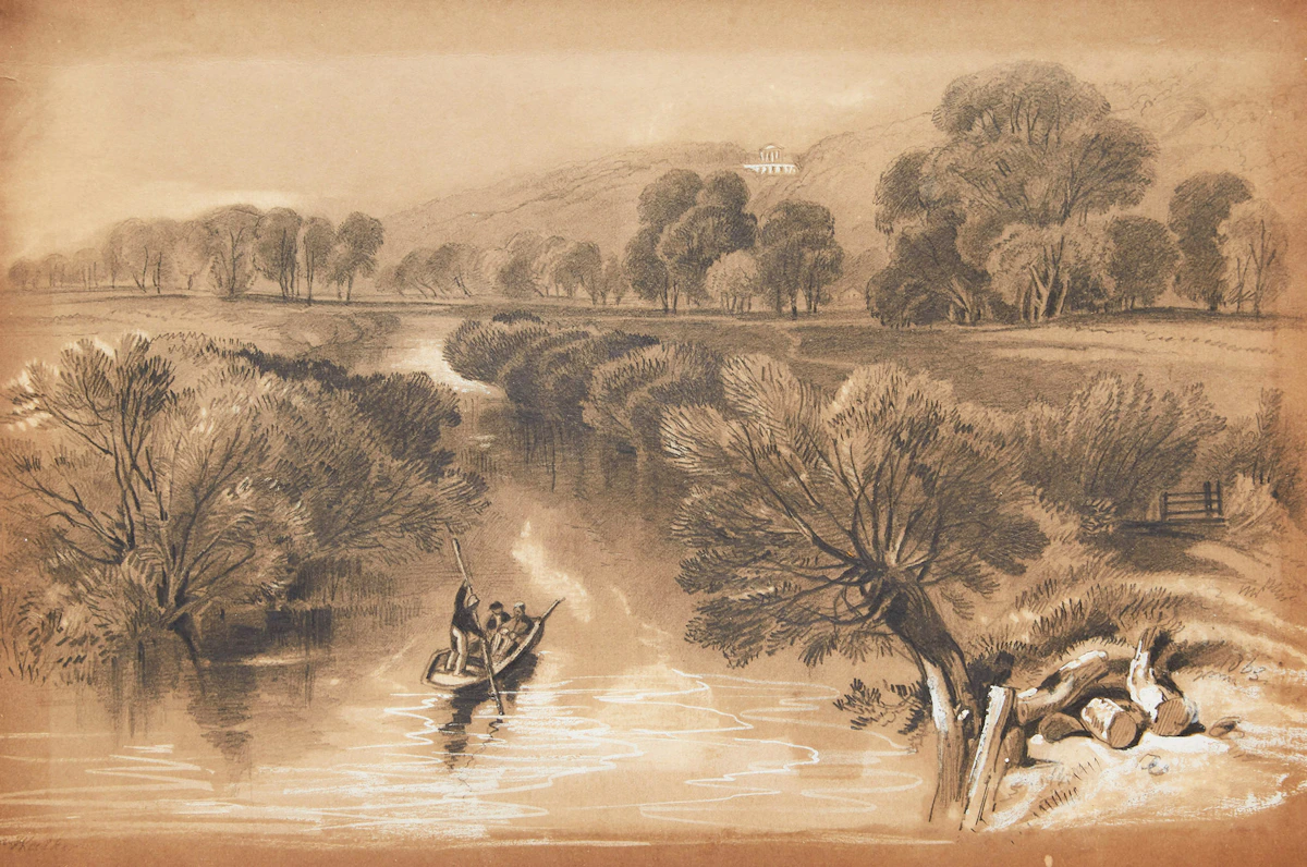Horatio Walker, Punting on the River, graphite on paper, circa 1885