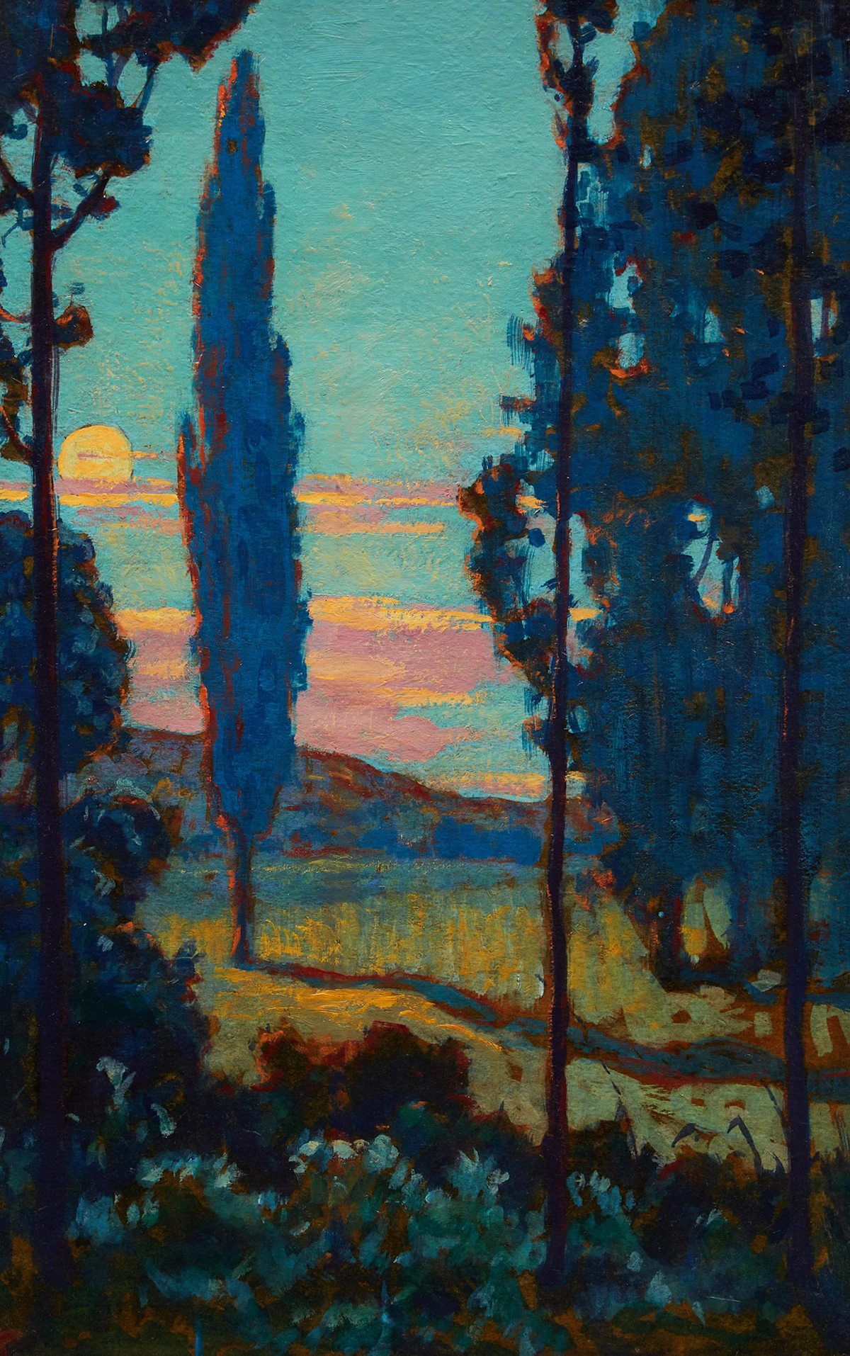 George Agnew Reid, Moonlit Meadow, oil on board, circa 1917
