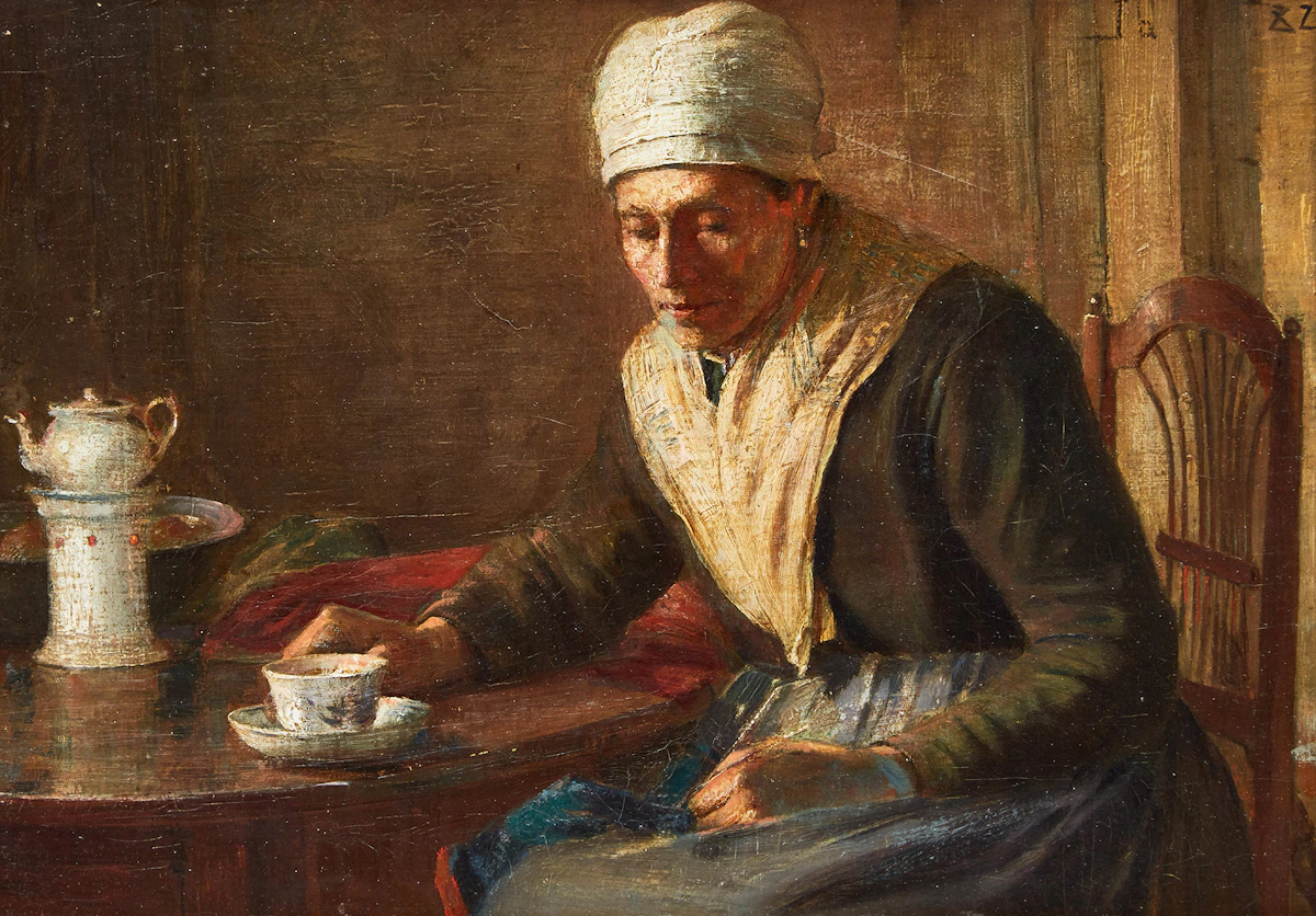 Peleg Franklin Brownell, Interior with Figure, oil on canvas board, 1882