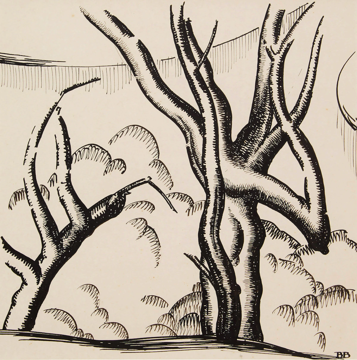 Bertram Richard Brooker, Oaks on Assiniboine , ink on paper, August 14, 1929