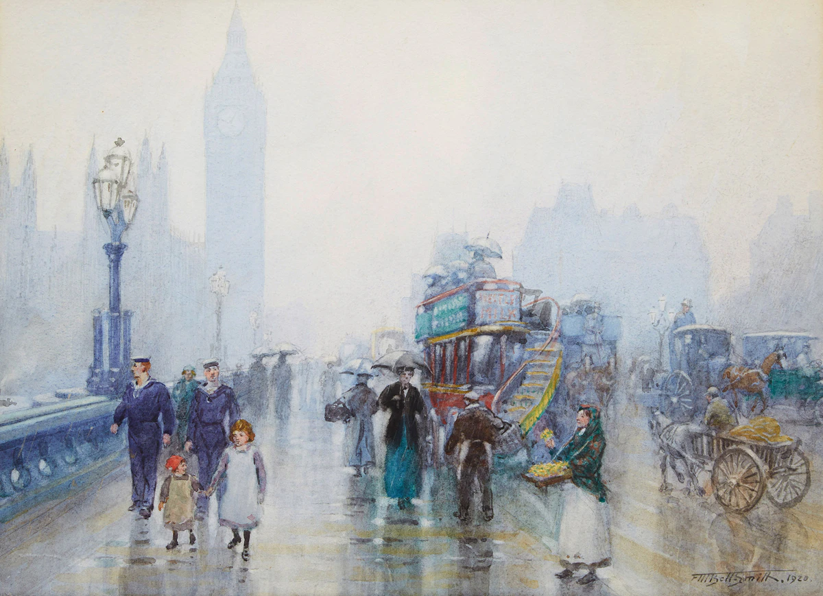 Frederic Marlett Bell-Smith, Westminster Bridge, London, watercolour, 1920