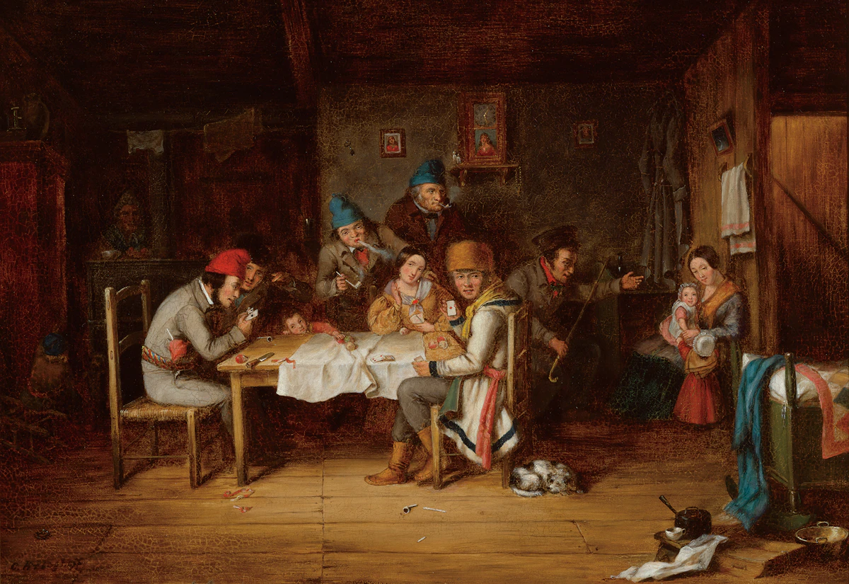 Cornelius Krieghoff, French Canadian Habitants Playing at Cards, oil on canvas