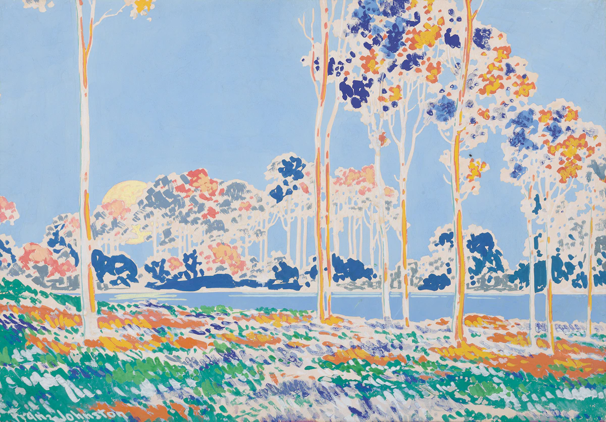 Frank Hans Johnston, Row of Poplars, tempera