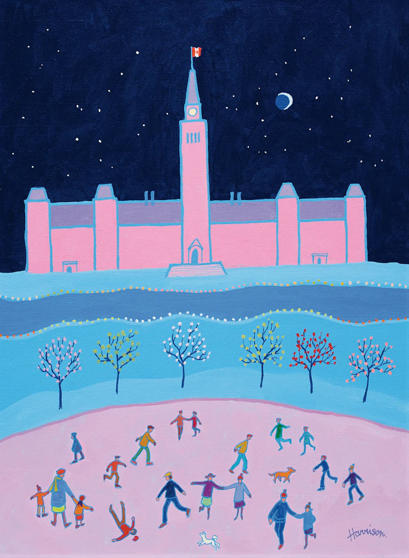 Ted Harrison, On the Hill , acrylic on canvas