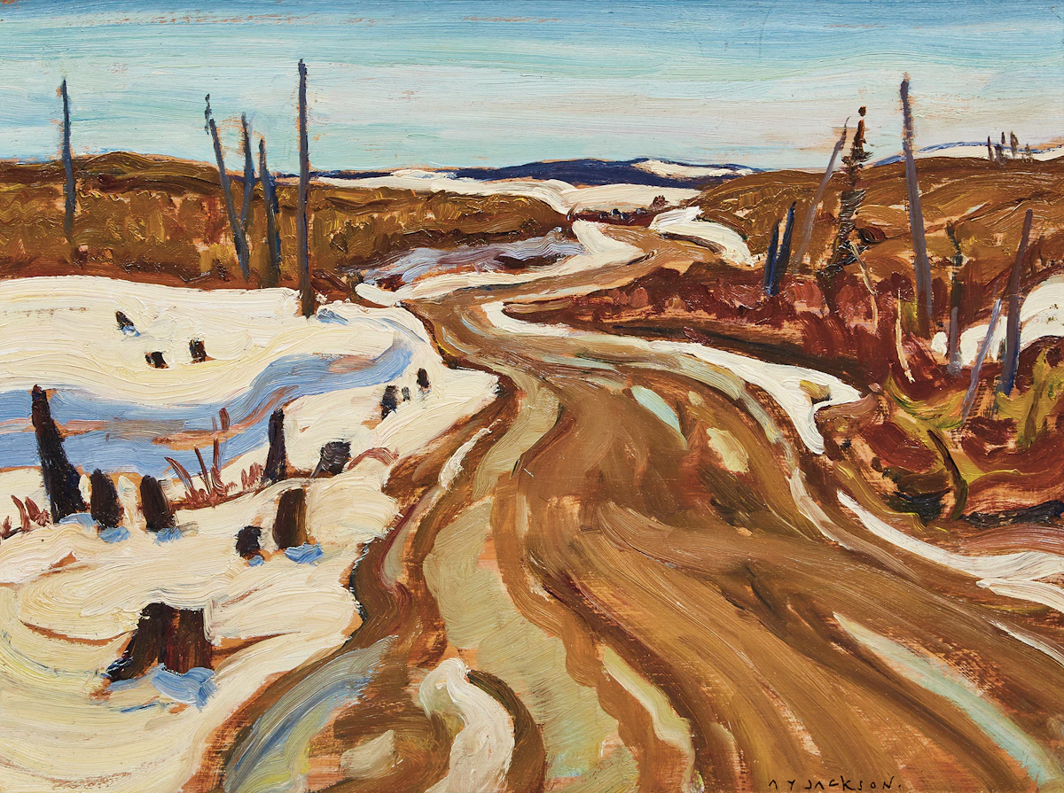 Alexander Young Jackson, Road to Madsen Mines , double-sided oil on board