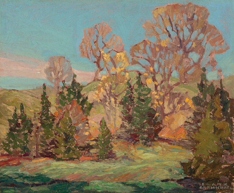 Franklin Carmichael, Study of Trees, Autumn (circa 1920-22), oil on beaverboard