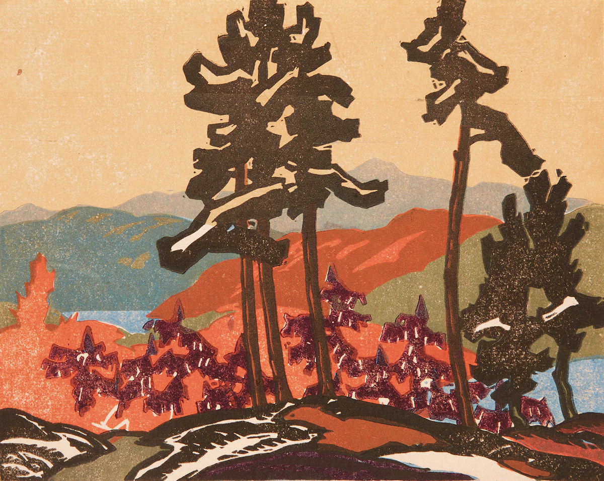 Franklin Carmichael, Landscape, colour linocut