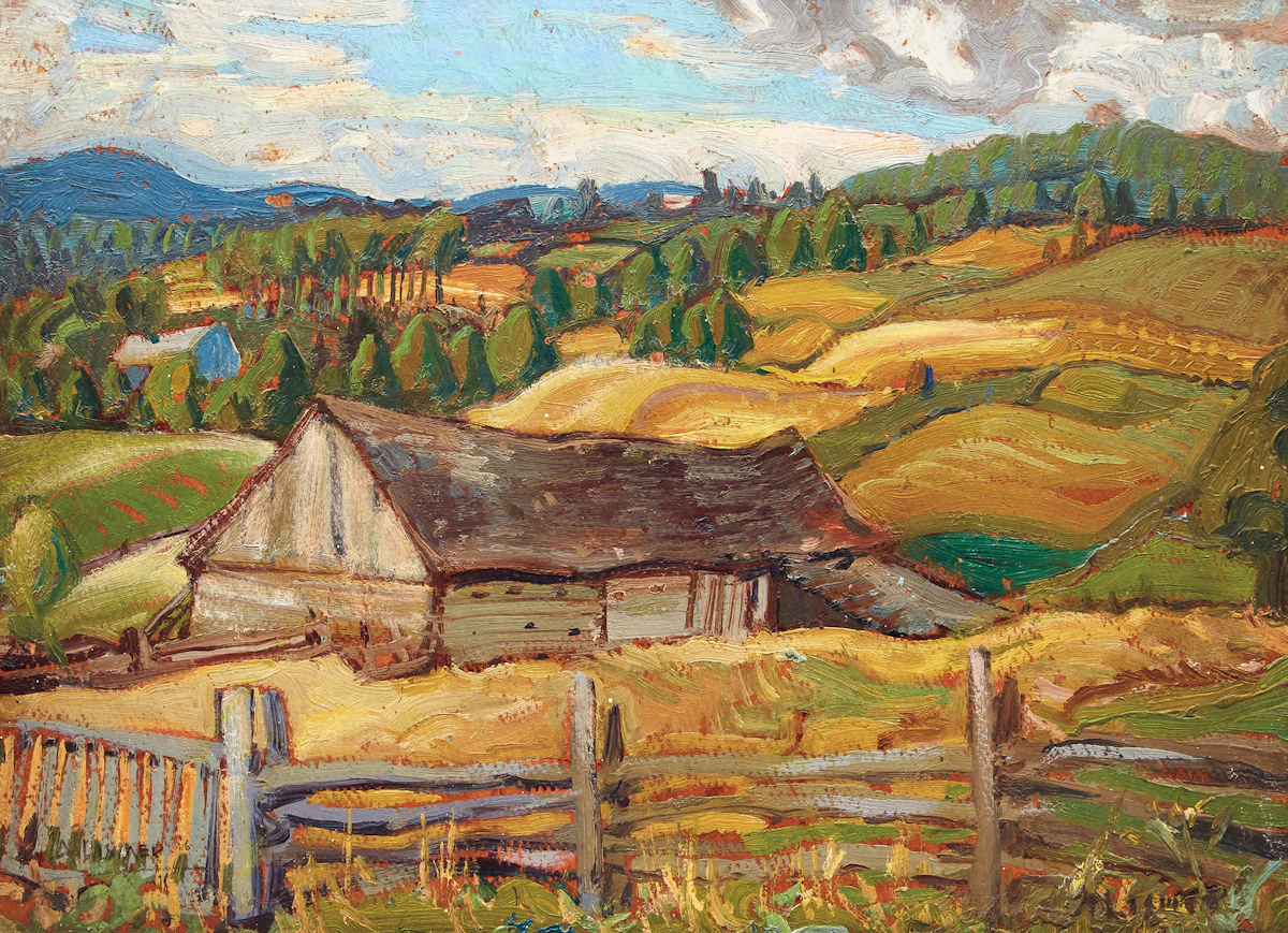 Arthur Lismer, Farm in Quebec, North Shore, oil on board, 1928