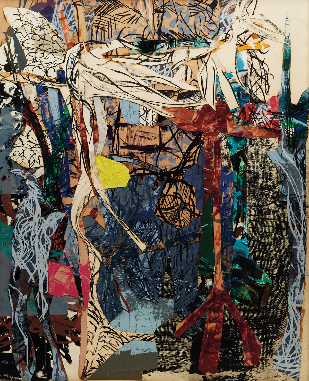 Jean Paul Riopelle, D’avantage d’oiseaux, litho collage laid on canvas, 1967