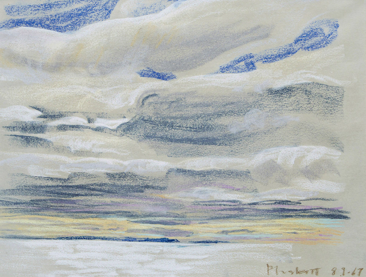 Joseph Francis Plaskett, Landscape with Billowing Clouds, coloured chalk