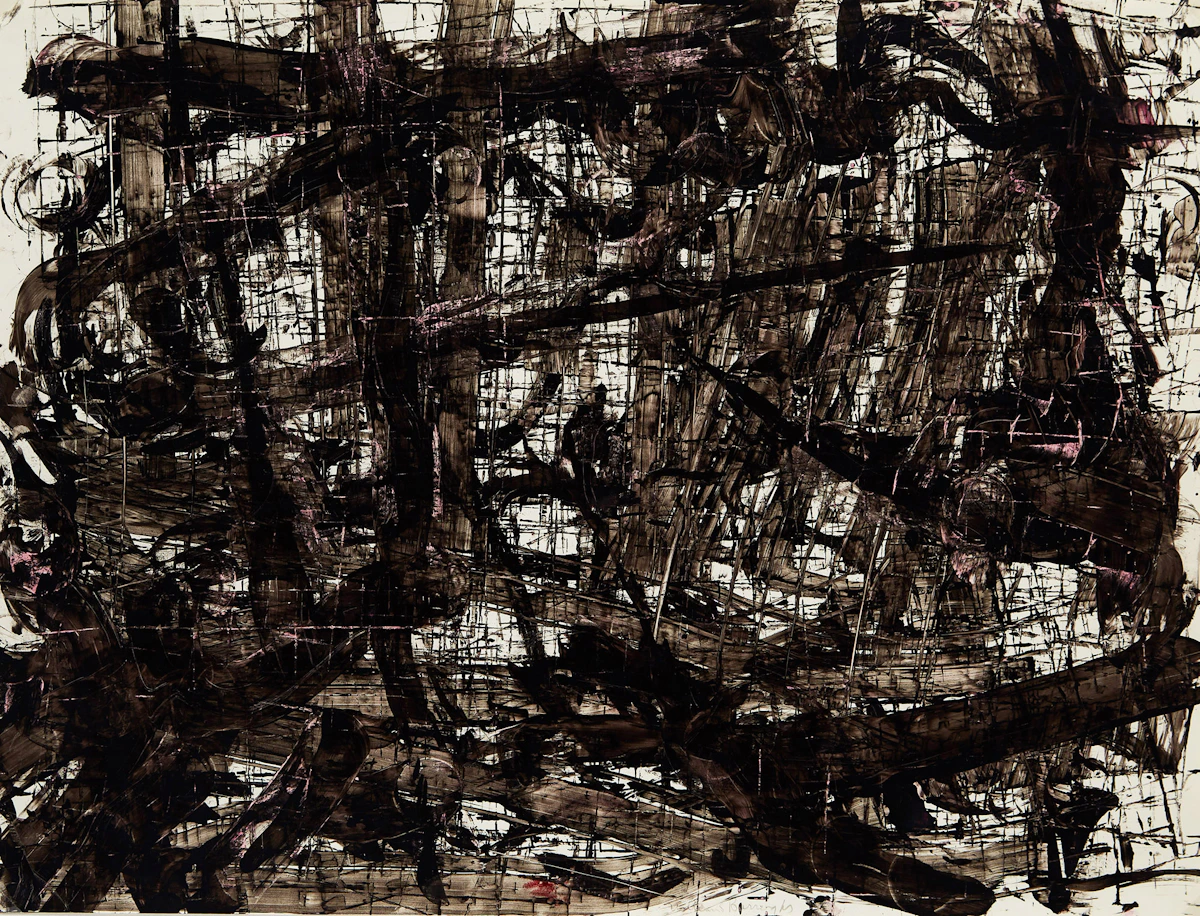William Seward Burroughs, Untitled (Abstract in black and pink), ink on white cadillac paper