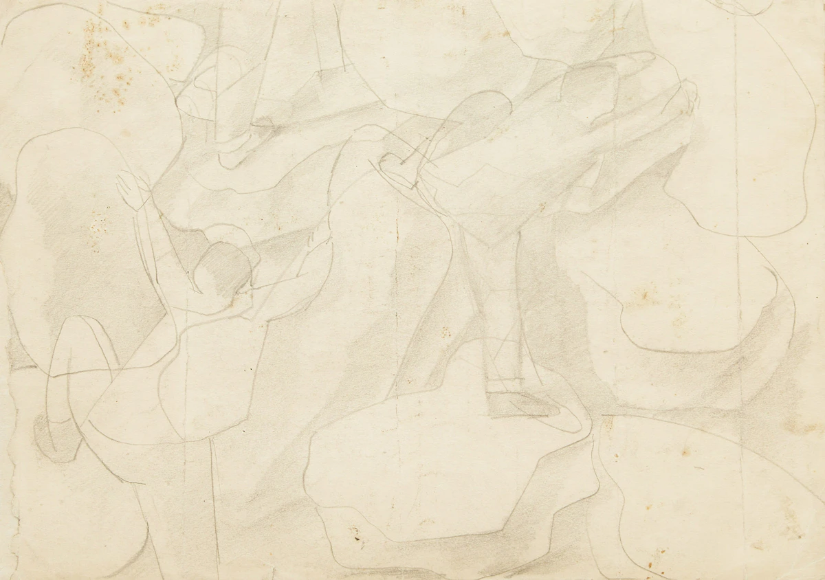 Stanley Spencer, Climbers Switzerland (Study for Souvenir of Switzerland verso), pencil on paper, 1933
