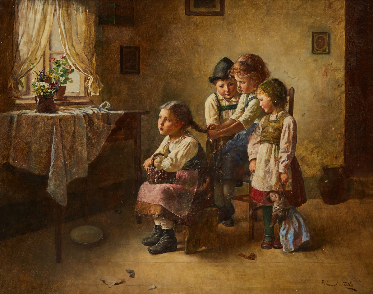 Edmund Adler, Braiding Her Hair, oil on canvas