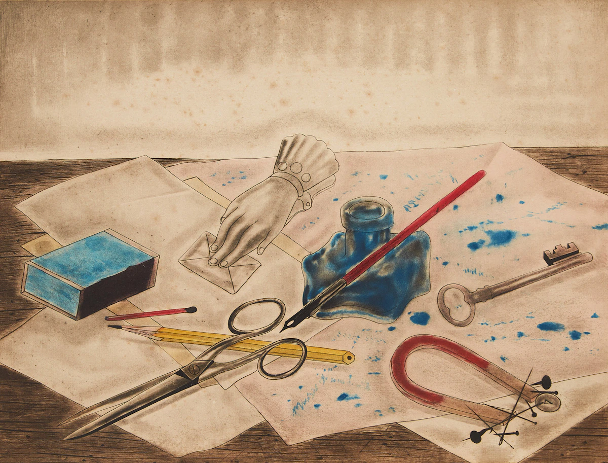 Léonard Tsuguharu Foujita, Nature Morte à Lencrier (B.26.79), etching and aquatint, 1926