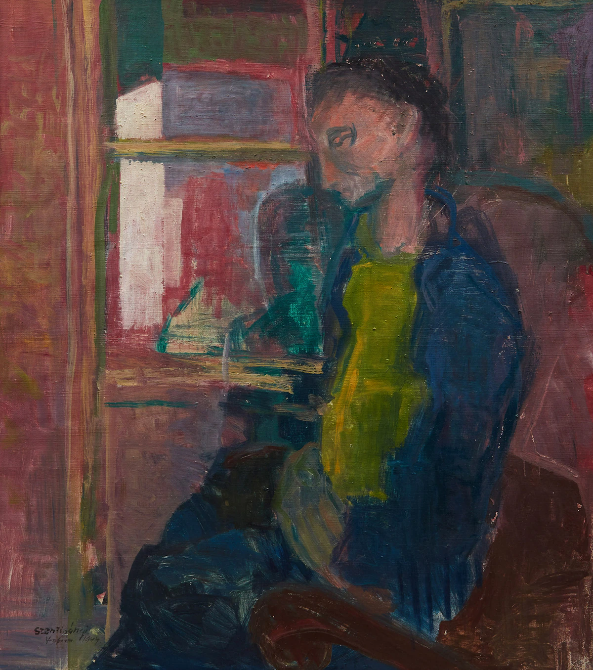 Lajos Szentiványi, Woman with Bible, oil on canvas, 1944