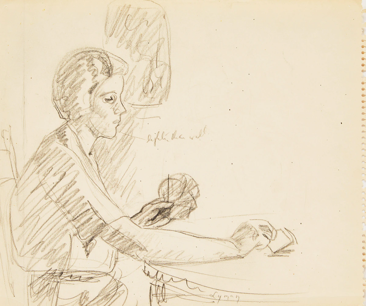 John Goodwin Lyman, Study for “The Card Game”; Untitled (Two Seated Nudes) , 2 charcoals on paper